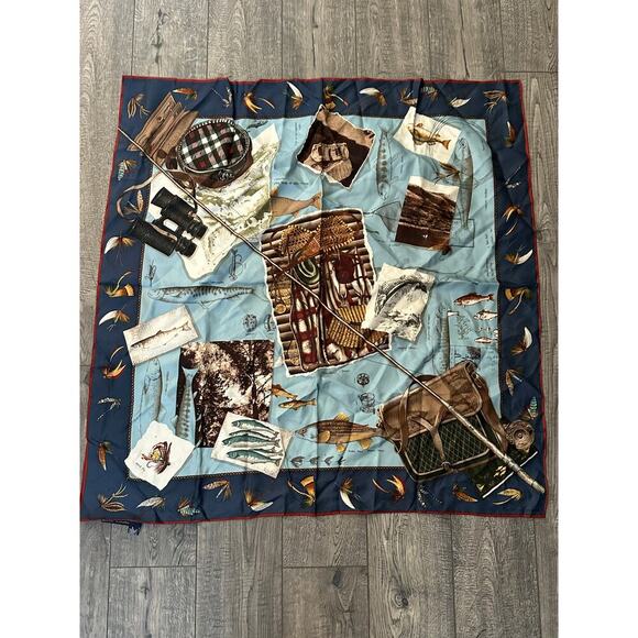Ralph Lauren Women's Blue & Black 100% Silk Fish Print Scarf RARE fisherman - Picture 11 of 14